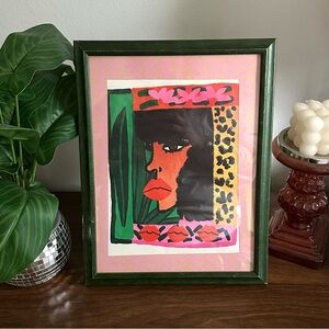 Exotic Woman Cheetah Leaf Lip Print Egypt Pretty Lady Bohemian Wall Art 13”x10”